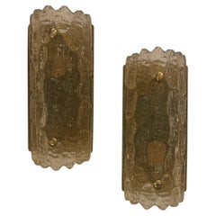 Magnifique paire d'appliques « Murano Gold Art Glass » en laiton poli, signées Carl Fagerlund