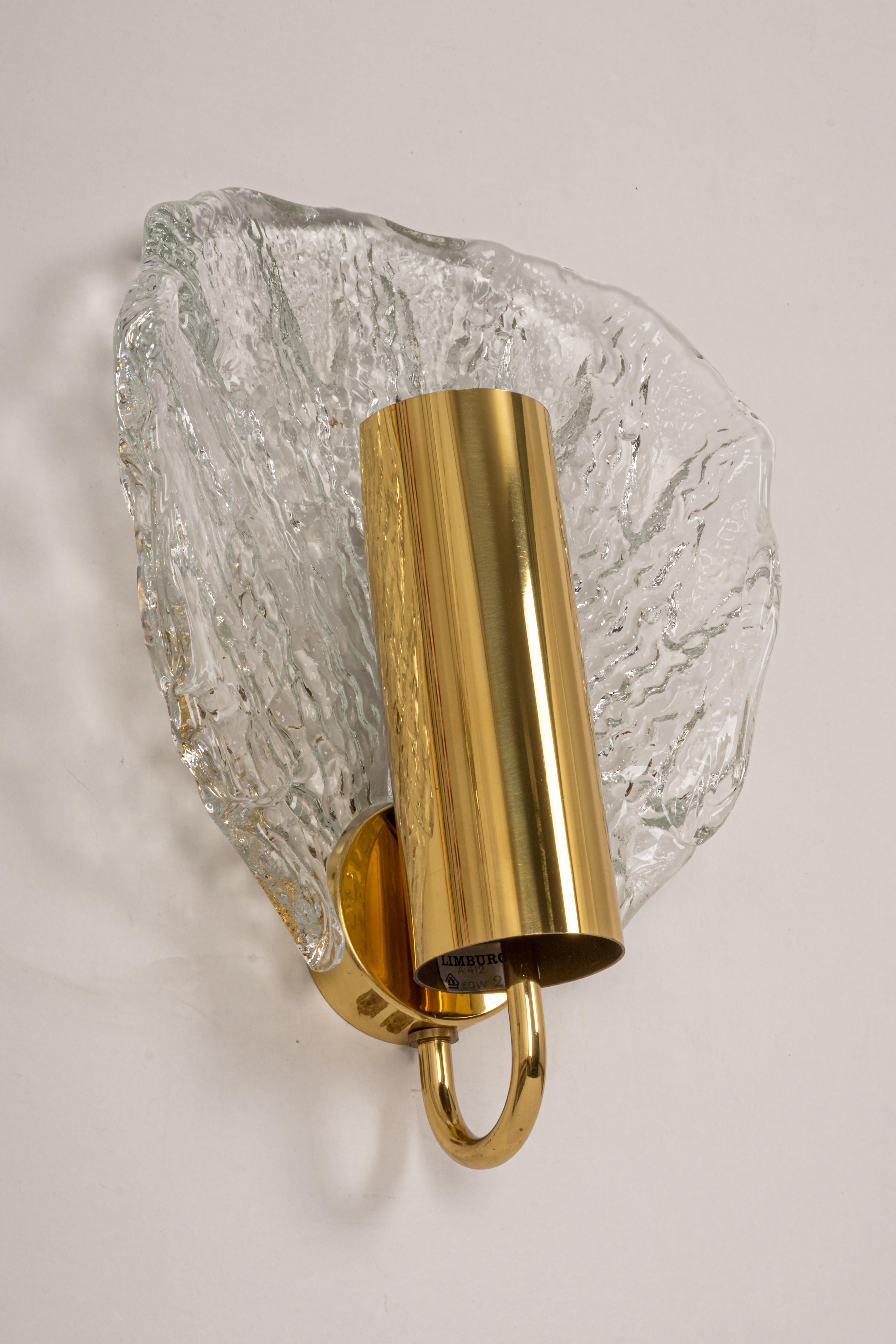 Wonderful Murano wall light by Limburg, Germany, 1970s
High quality and in very good condition. Cleaned, well-wired, and ready to use. 

Each fixture requires 1 x E14 small bulbs (up to 40 W for each).
Light bulbs are not included. It is