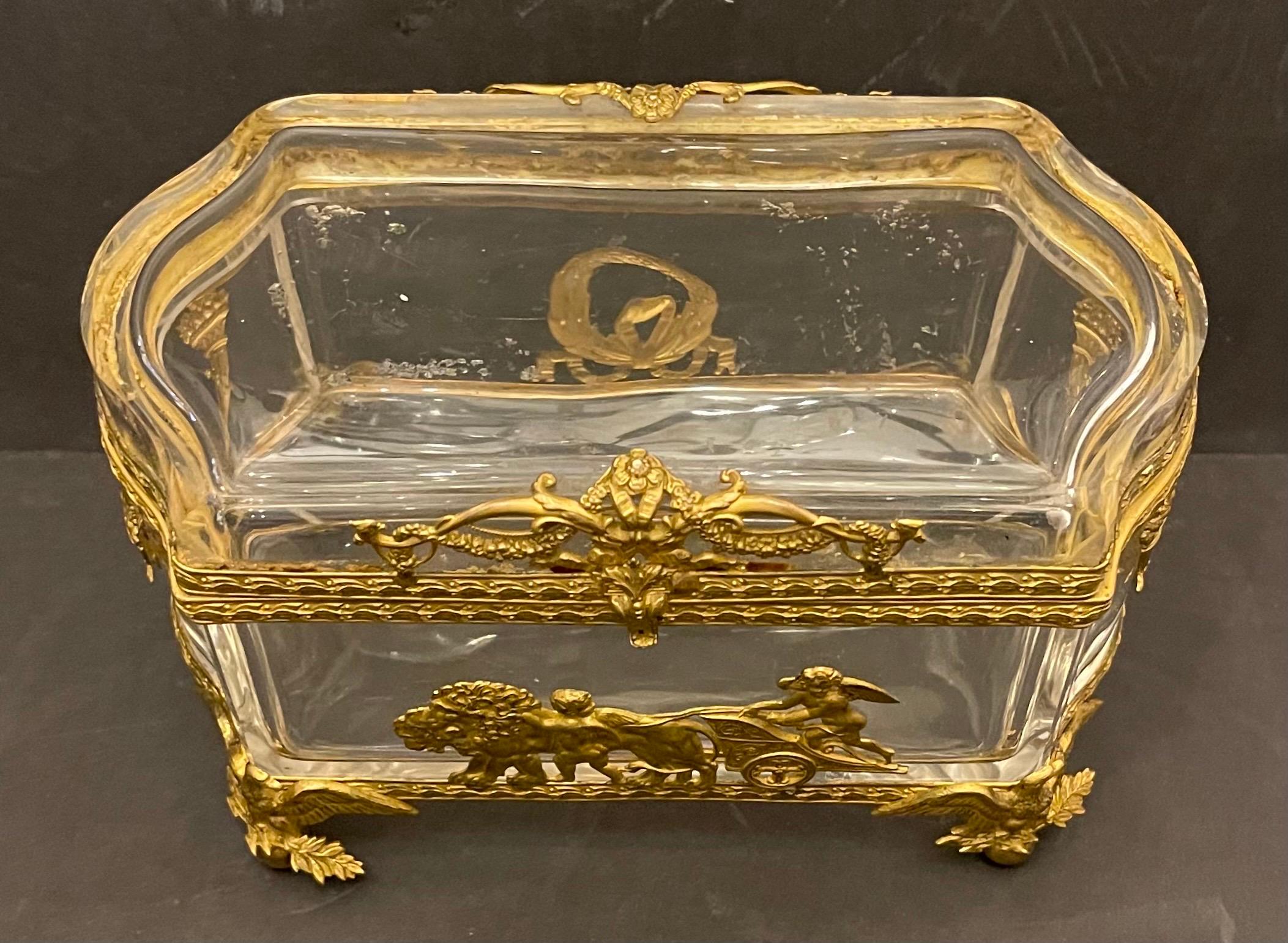 A Wonderful Napoleon III / Regency / Empire Style Ormolu Bronze & Crystal Jewelry Box / Chest / Casket