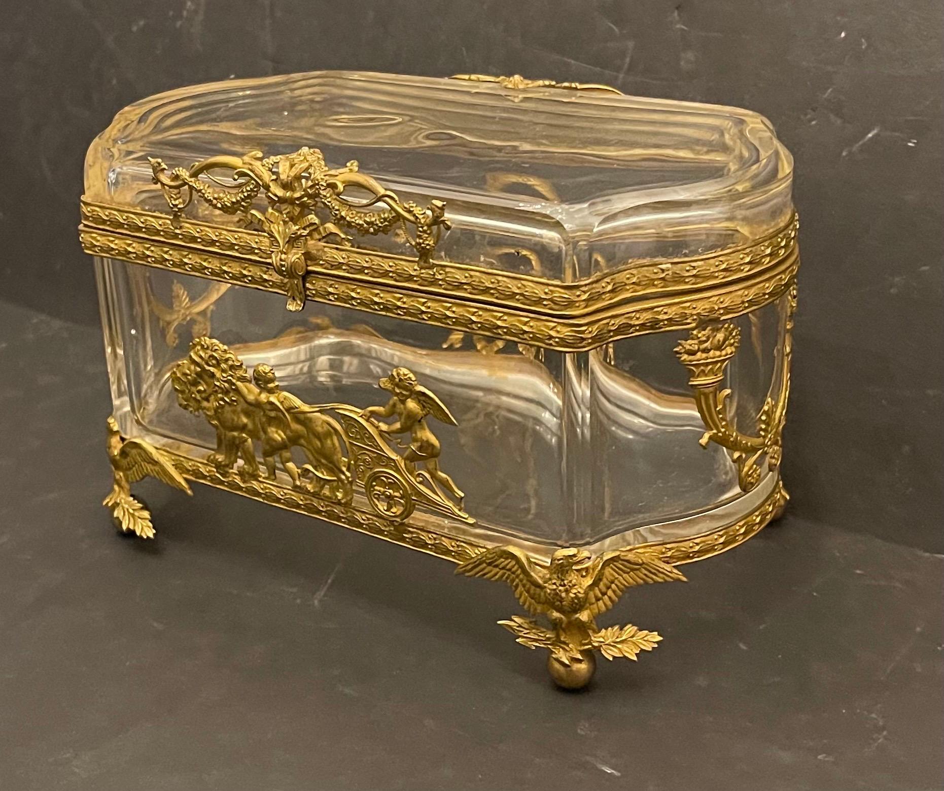 French Wonderful Napoleon III Regency Empire Ormolu Bronze Crystal Jewelry Box Chest