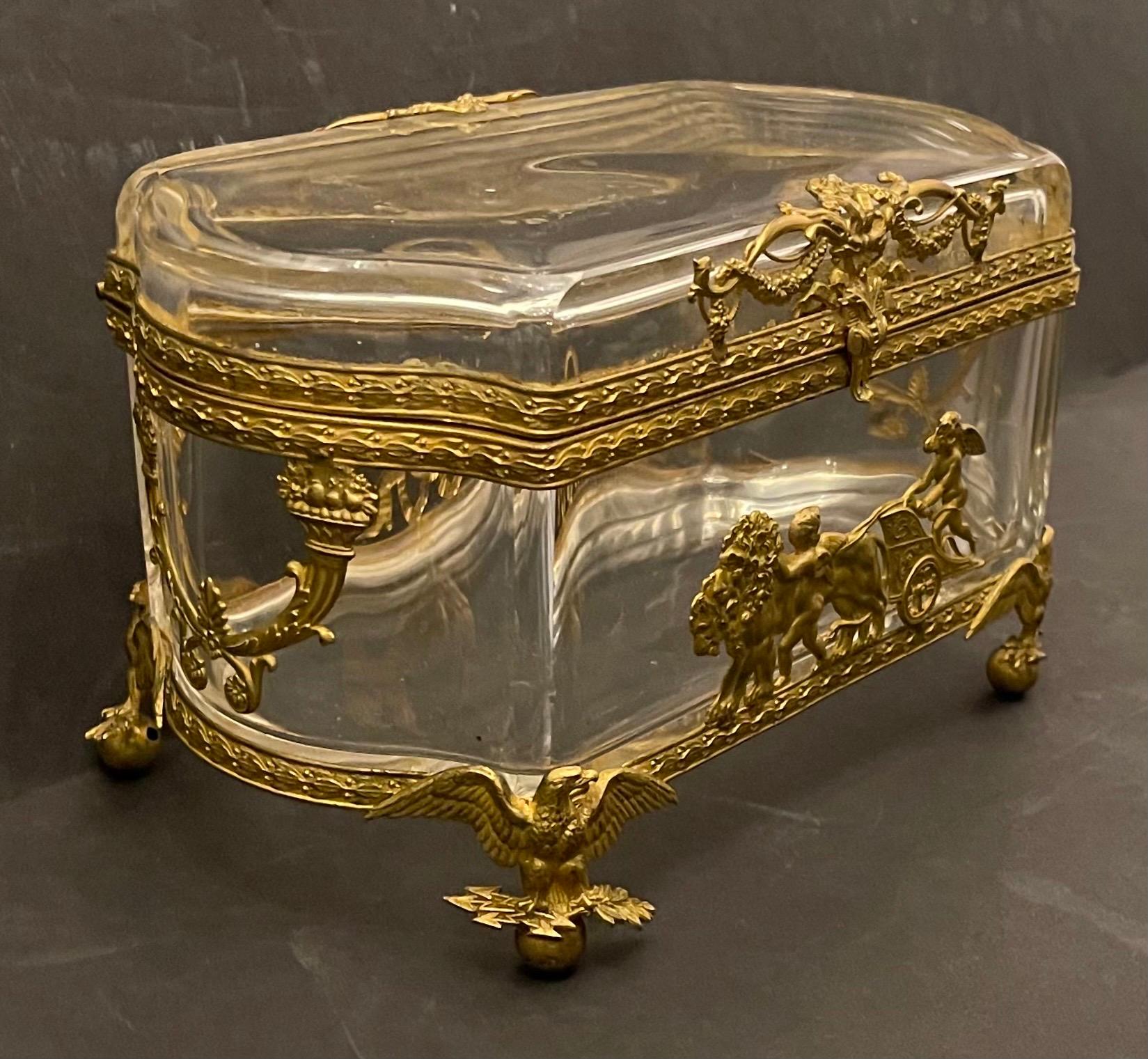 Wonderful Napoleon III Regency Empire Ormolu Bronze Crystal Jewelry Box Chest In Good Condition In Roslyn, NY