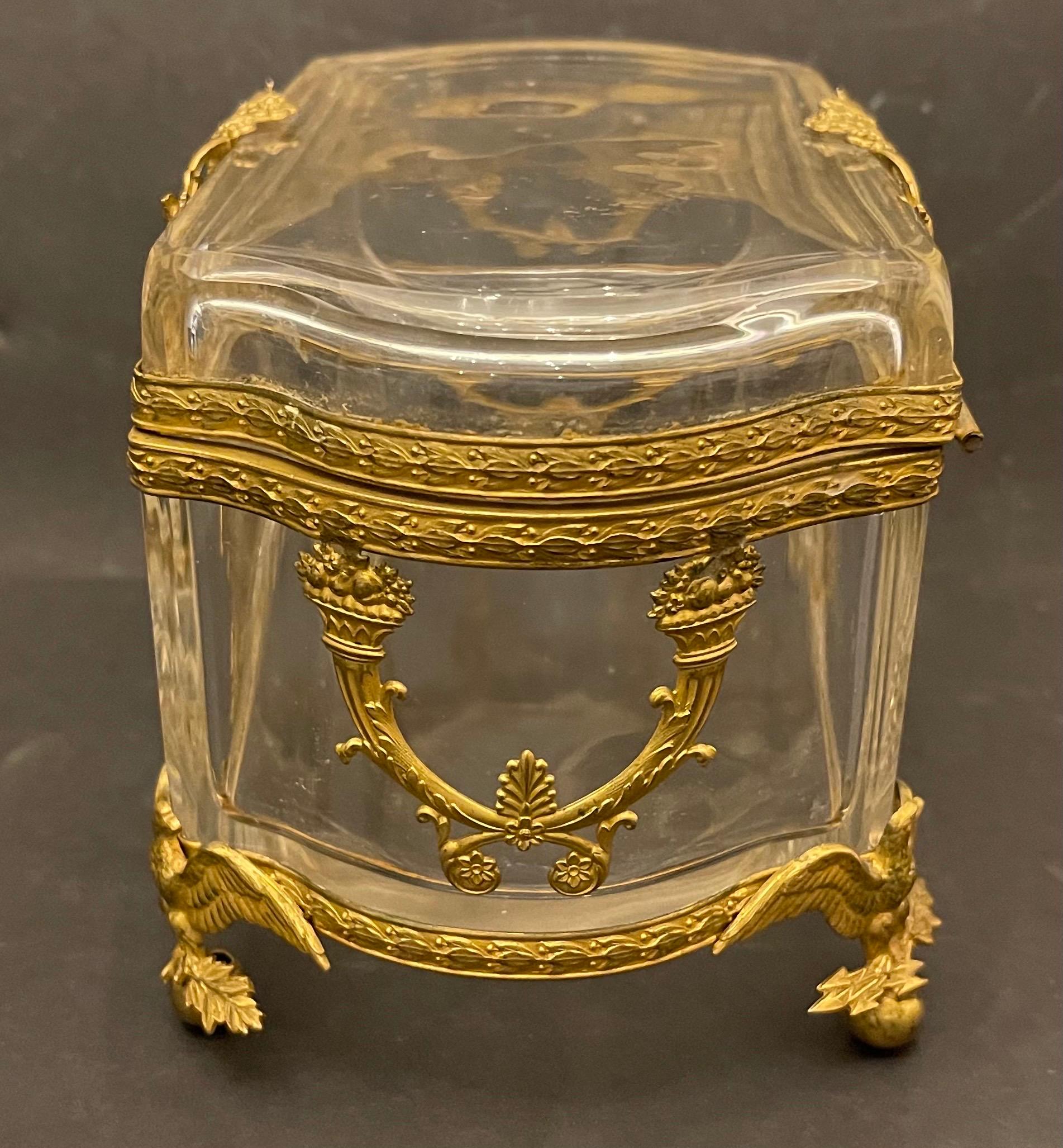 20th Century Wonderful Napoleon III Regency Empire Ormolu Bronze Crystal Jewelry Box Chest