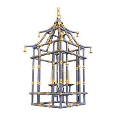 Meravigliosa Lanterna Pagoda Bamboo Chinoiserie blu navy oro dorato