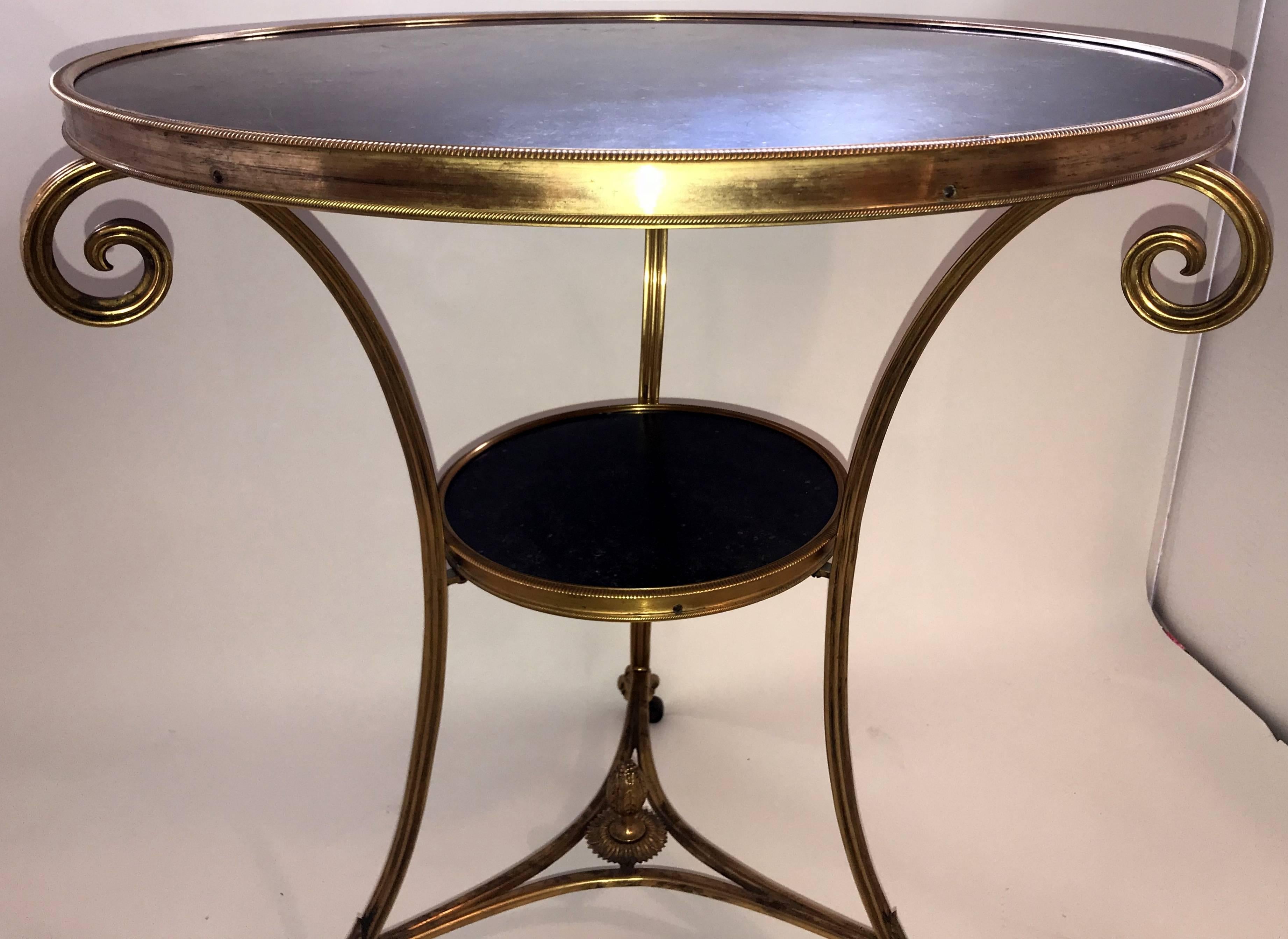 Wonderful Neoclassical Bronze Ormolu Gilt Black Marble Louis XVI Gueridon Table In Good Condition In Roslyn, NY