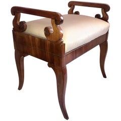 Wonderful Neoclassical Carved Walnut Biedermeier Empire Regency Bench Stool