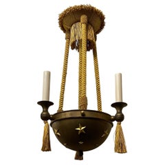 Wonderful Neoclassical Empire Bronze Star Bowl Petite Chandelier Ormolu Fixture
