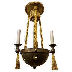 Wonderful Neoclassical Empire Bronze Star Bowl Petite Chandelier Ormolu Fixture