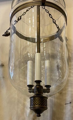 Wonderful Neoclassical Empire Glass Bell Jar Lantern Fixture Eagle Bronze Heads