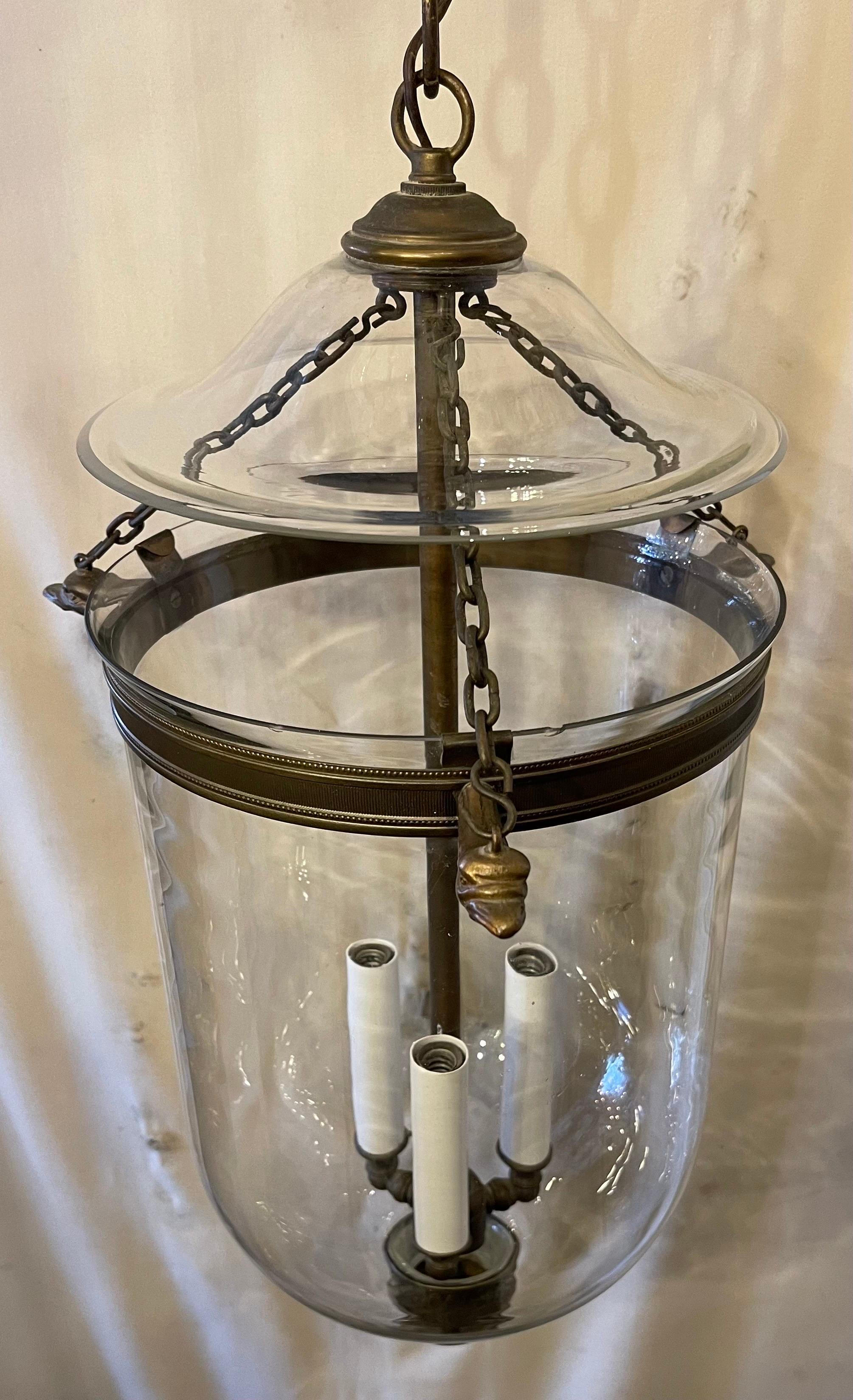 20th Century Wonderful Neoclassical Empire Glass Bell Jar Lantern Fixture Eagle Bronze Heads