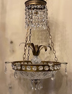 Wonderful Neoclassical Etched Cut-Crystal Bowl Bronze Chandelier Ormolu Fixture