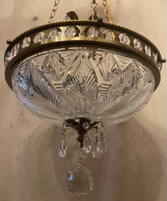 Wonderful Neoclassical Etched Cut-Crystal Bowl Bronze Chandelier Ormolu Fixture