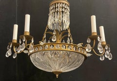 Wonderful Neoclassical Etched Cut-Crystal Bowl Bronze Chandelier Ormolu Fixture