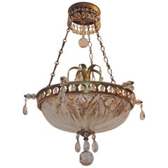 Wonderful Neoclassical Etched Cut-Crystal Bowl Bronze Chandelier Ormolu Fixture
