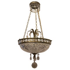 Wonderful Neoclassical Etched Cut-Crystal Bowl Bronze Chandelier Ormolu Fixture