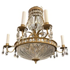 Wonderful Neoclassical Etched Cut-Crystal Bowl Bronze Chandelier Ormolu Fixture