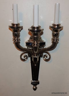 Wonderful Neoclassical Nickel-Plated Three-Arm Sconces Attributed E.F. Caldwell