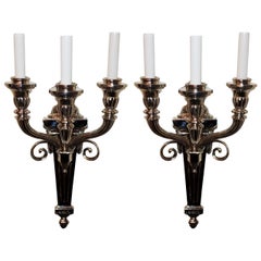 Vintage Wonderful Neoclassical Nickel-Plated Three-Arm Sconces Attributed E.F. Caldwell