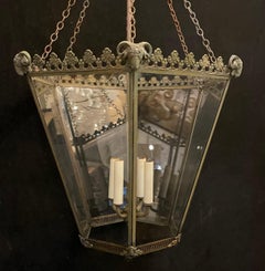 Wonderful Neoclassical Regency Louis XVI Bronze Ram Head Hexagon Lantern Fixture