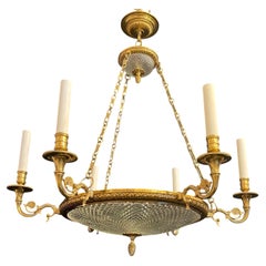Wonderful Nesle French Bronze Neoclassical Baltic Cut Crystal Empire Chandelier