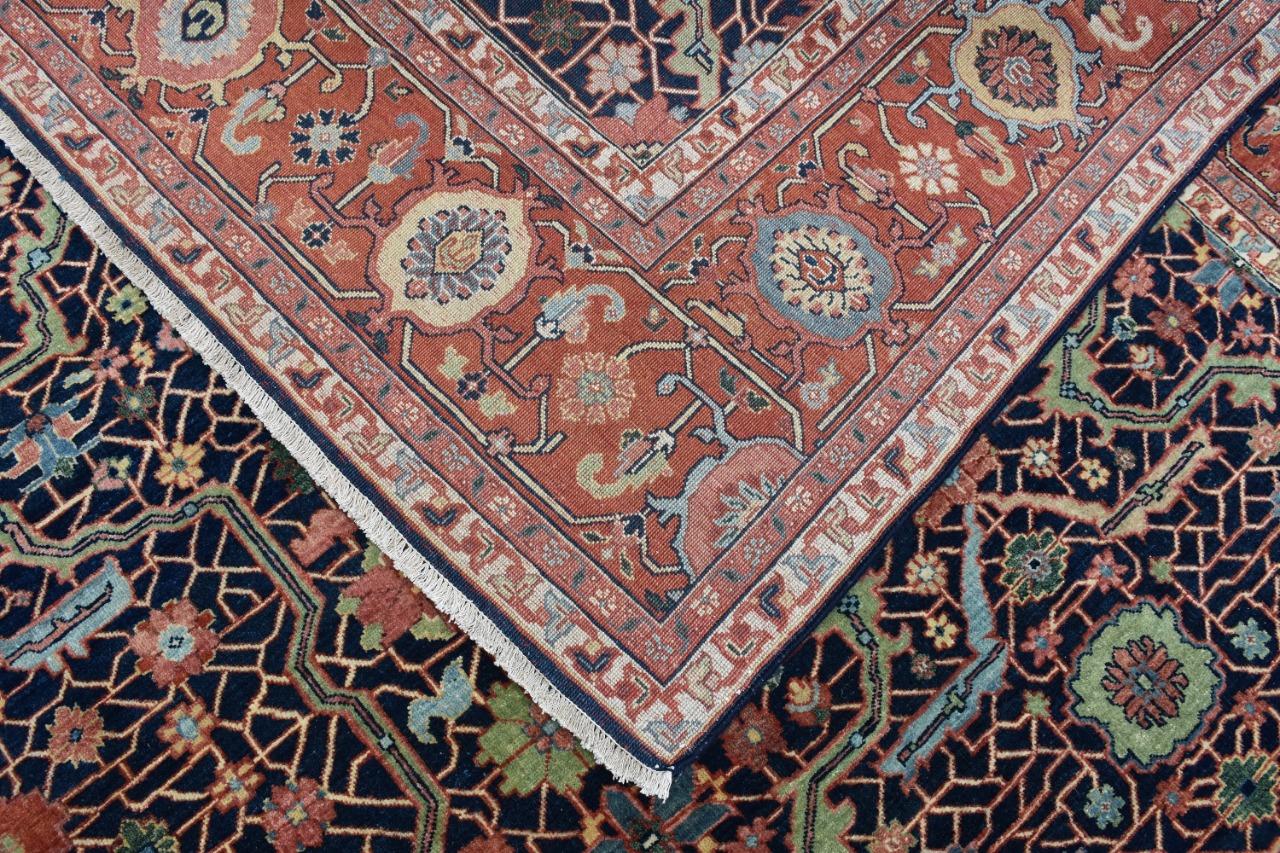 Nice new rug with beautiful decorative indo Persian design and nice colors, entirely hand knotted with wool velvet on cotton foundation.