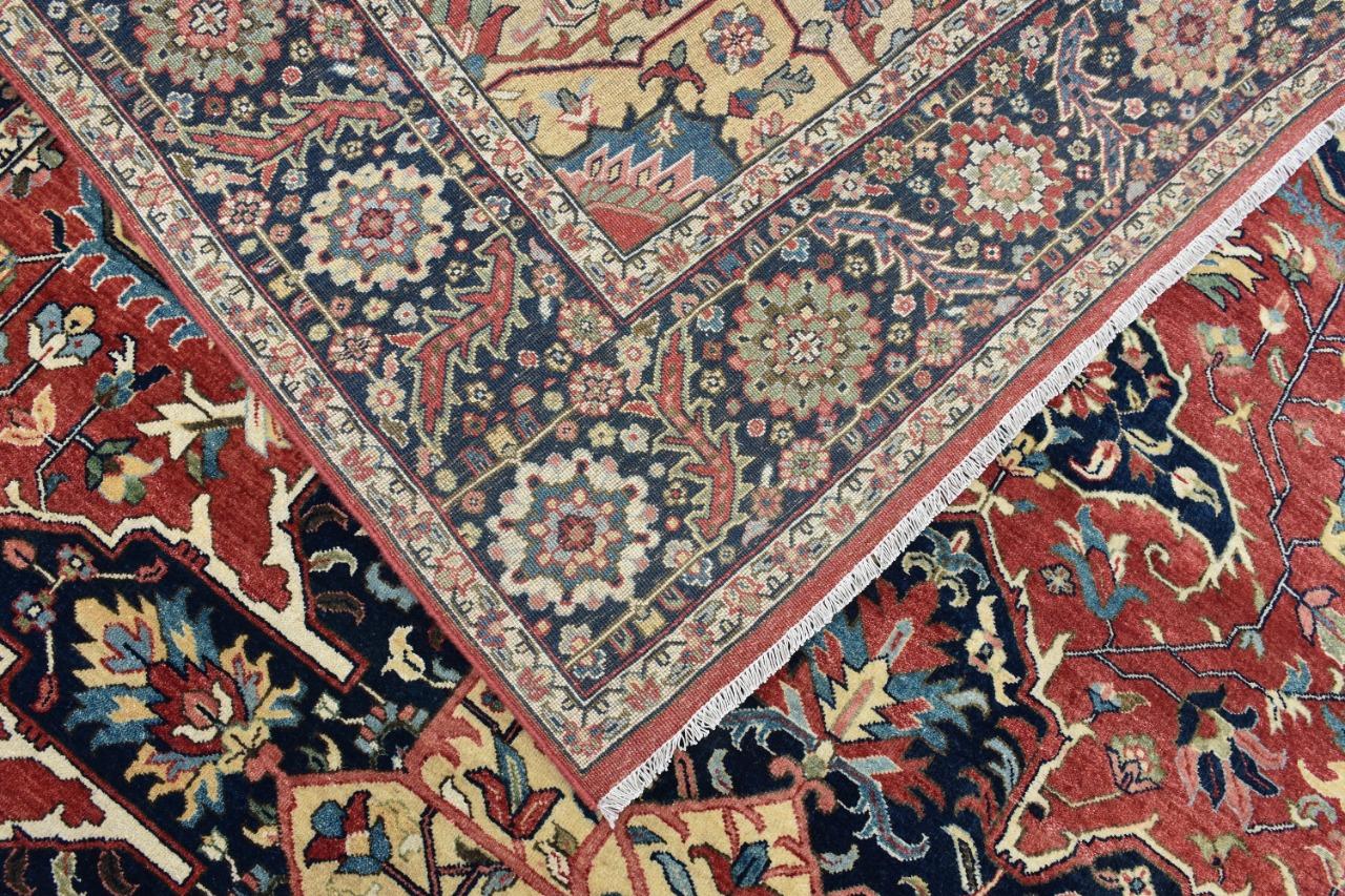 Nice new rug with beautiful decorative Indo Persian design and nice colors, entirely hand knotted with wool velvet on cotton foundation.
