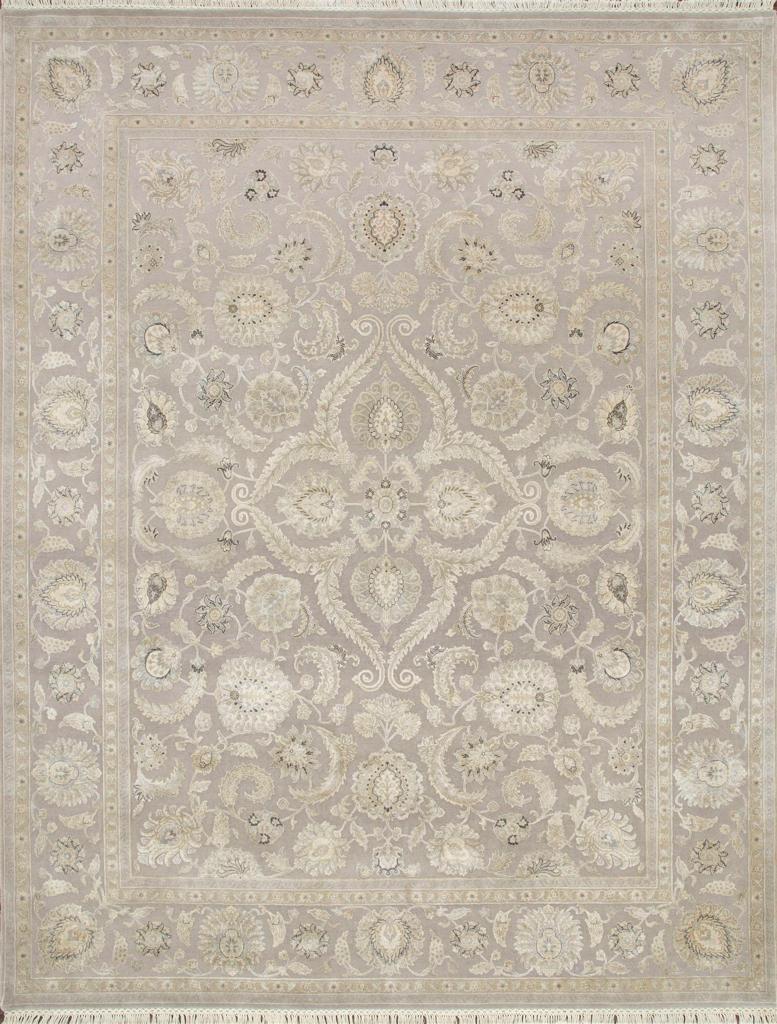 Nice new rug with beautiful decorative Indo Persian design and nice colors, entirely and finely hand knotted with wool and silk velvet on cotton foundation.