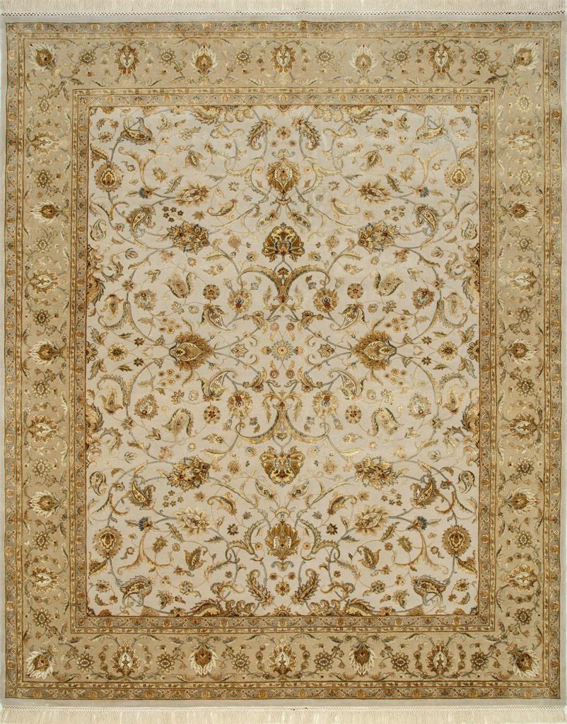 Nice new rug with beautiful decorative Indo Persian design and nice colors, entirely and finely hand knotted with wool and silk velvet on cotton foundation.