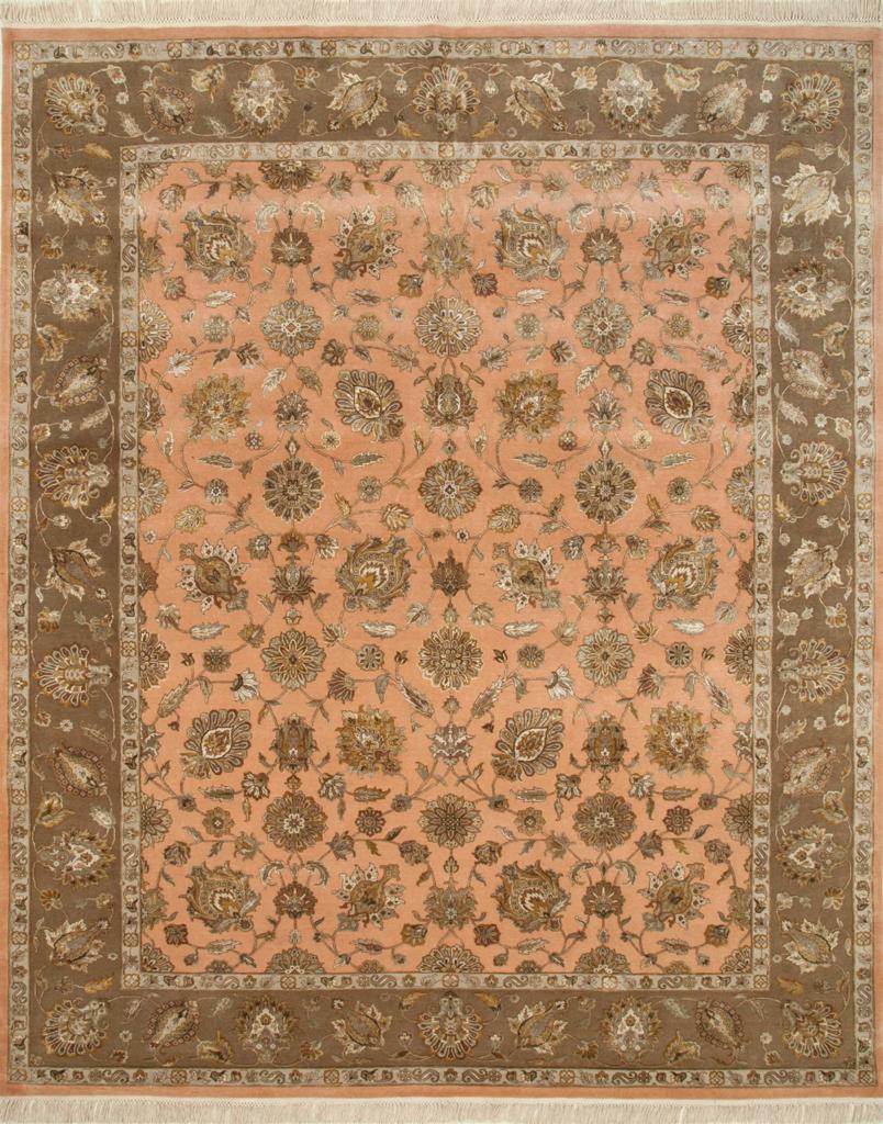 Nice new rug with beautiful decorative Indo Persian design and nice colors, entirely hand knotted with wool and silk velvet on cotton foundation.