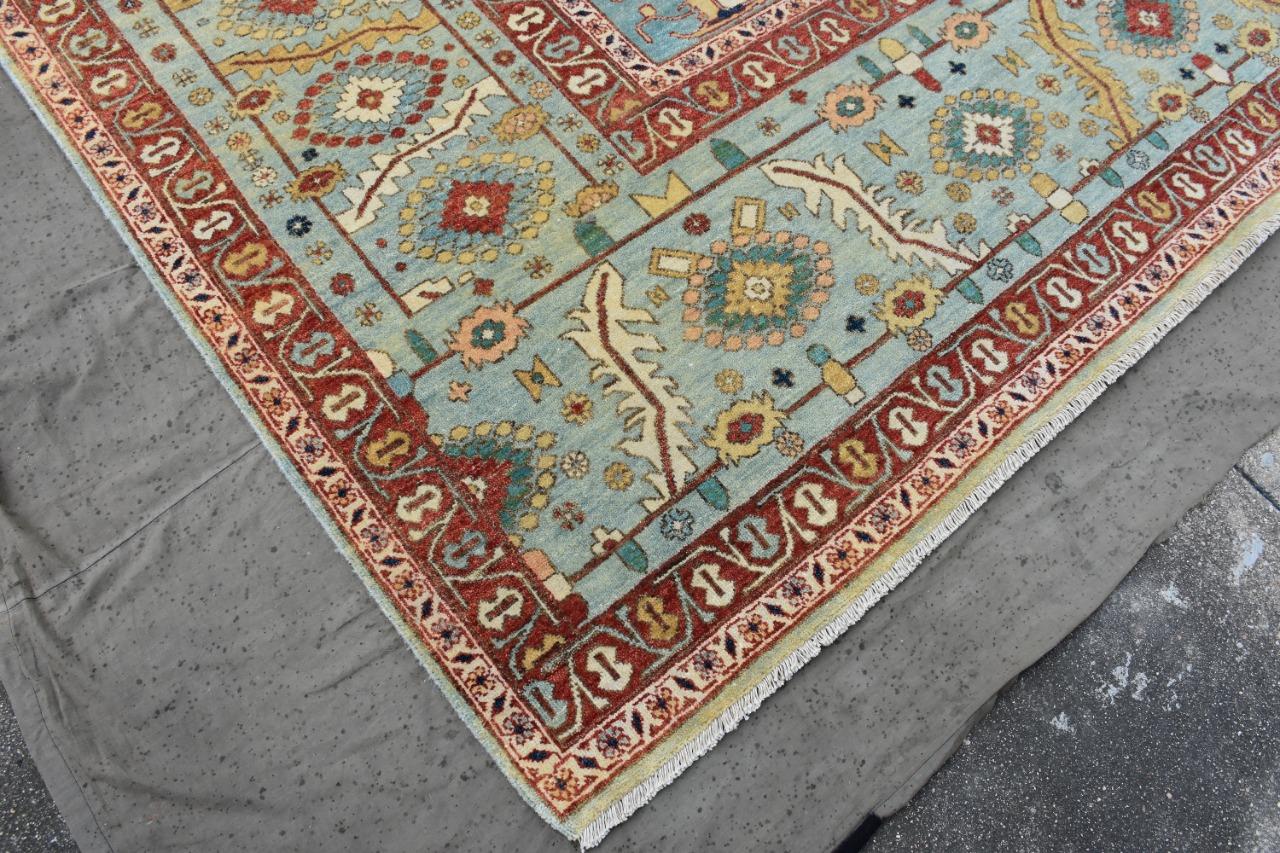 Nice new rug with beautiful decorative indo Persian design and nice colors, entirely hand knotted with wool velvet on cotton foundation.