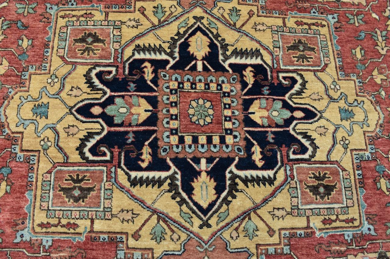 Nice new rug with beautiful decorative Indo Persian design and nice colors, entirely hand knotted with wool velvet on cotton foundation.