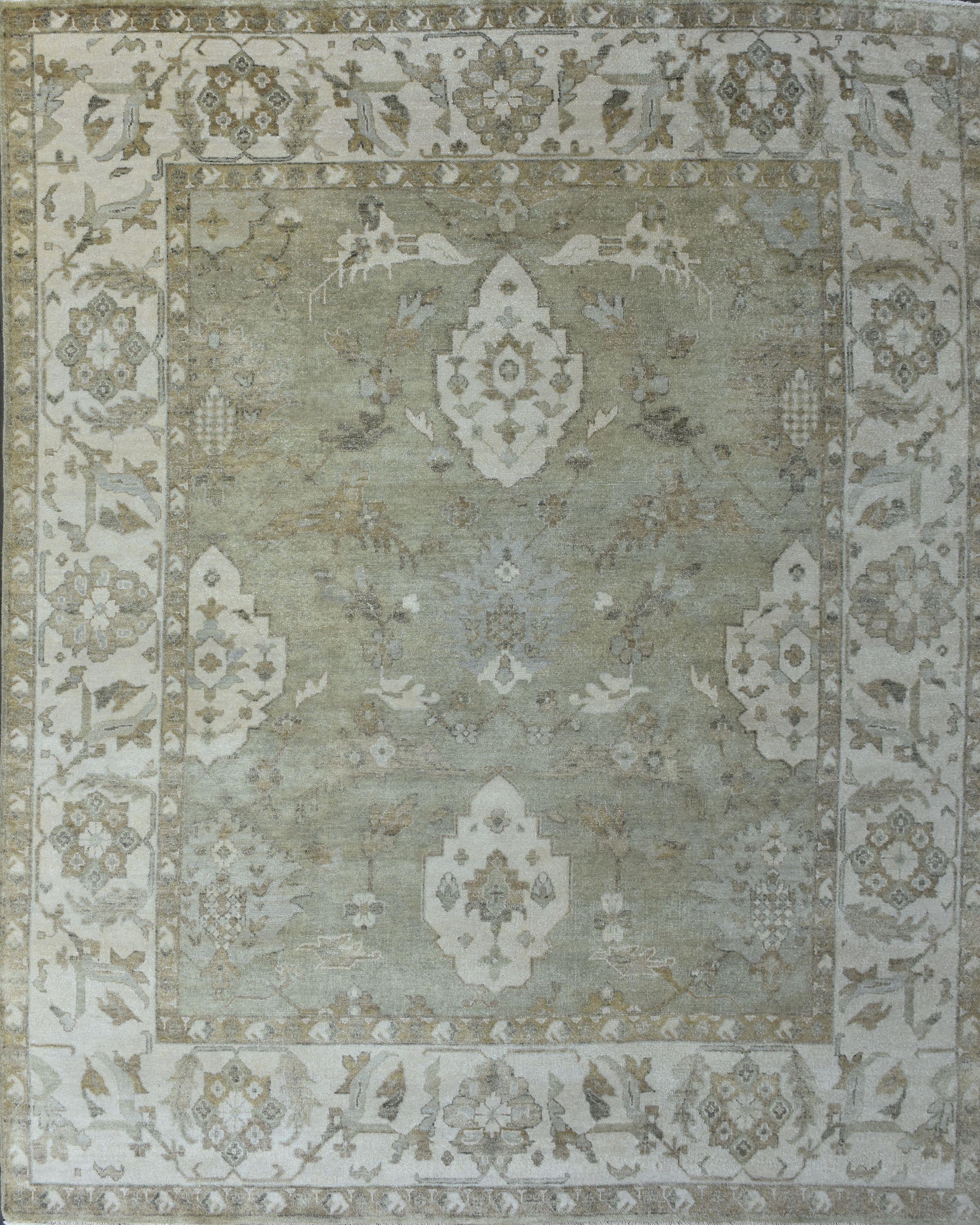 Bonita alfombra nueva con precioso diseño Oushak y bonitos colores, anudada totalmente a mano con terciopelo de lana sobre base de algodón.