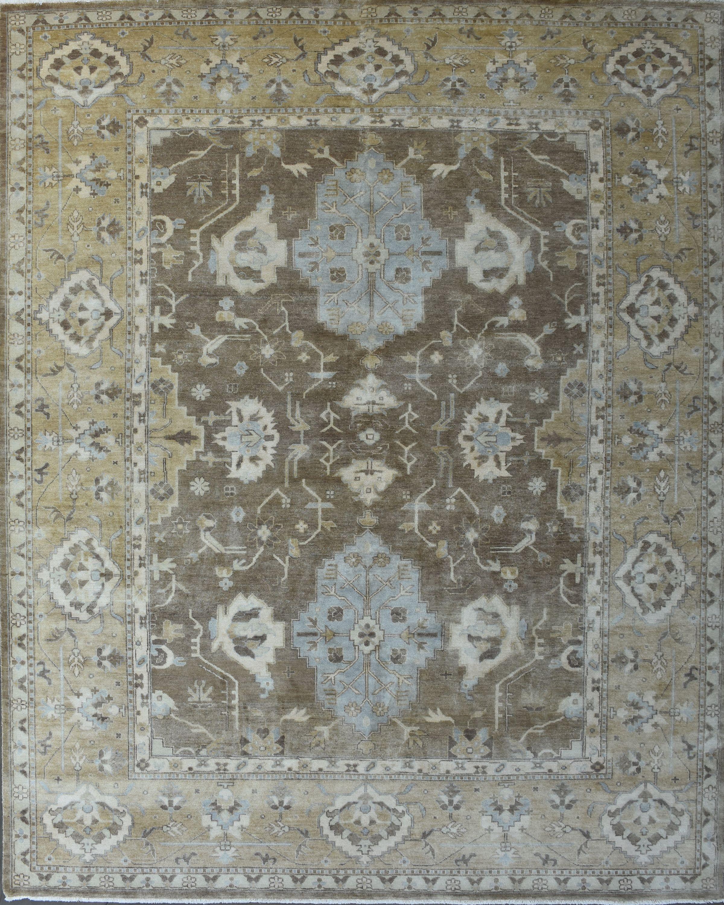 Schöner neuer Teppich mit schönem Oushak-Design und schönen Farben, komplett handgeknüpft mit Wollsamt auf Baumwollbasis.