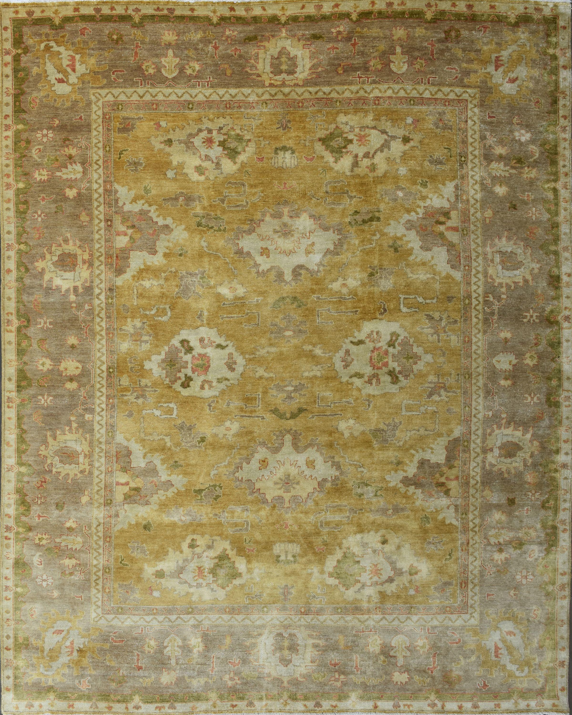Schöner neuer Teppich mit schönem Oushak-Design und schönen Farben, komplett handgeknüpft mit Wollsamt auf Baumwollbasis.