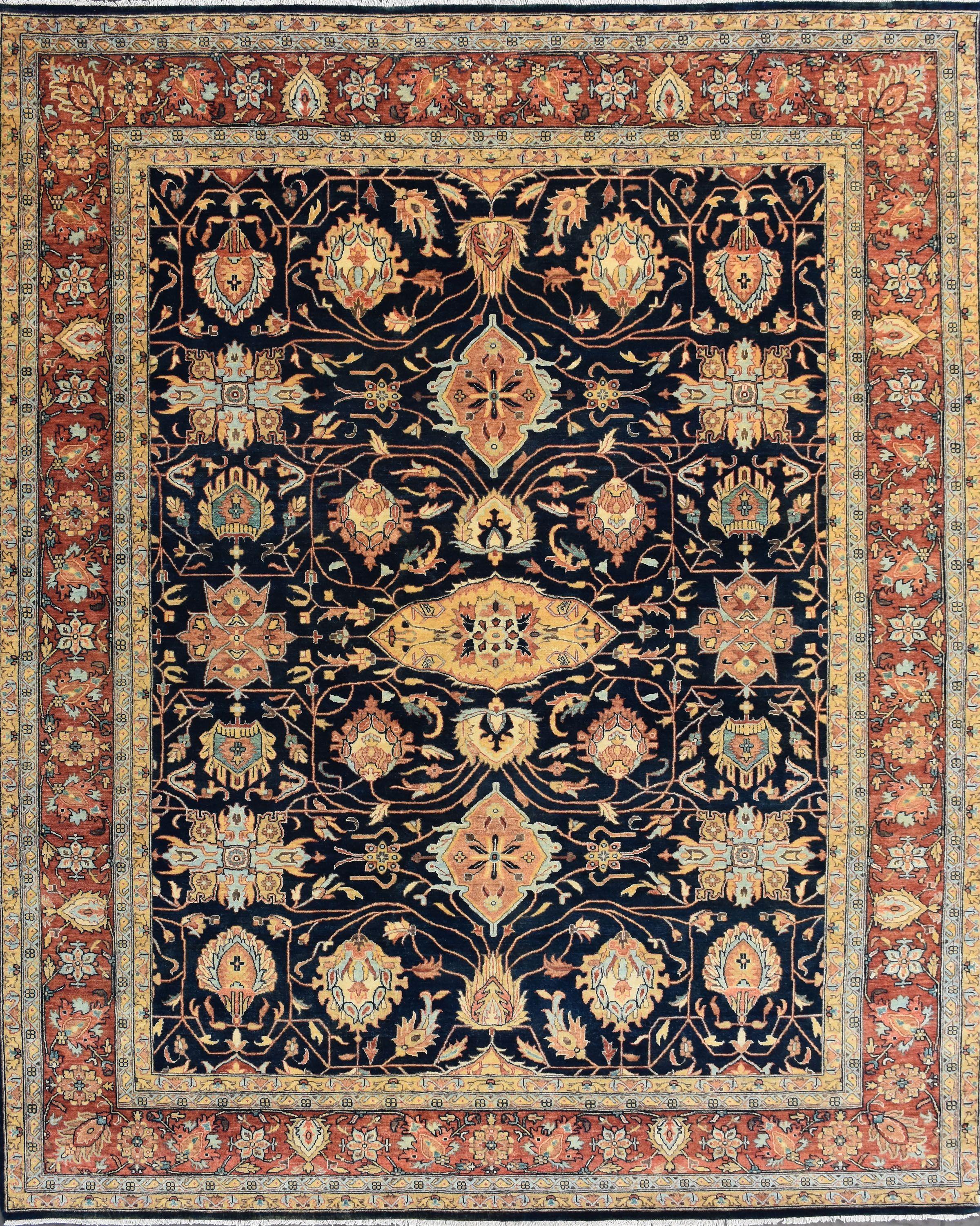 Nice new rug with beautiful Persian design and nice colors, entirely hand knotted with wool and silk velvet on cotton foundation.