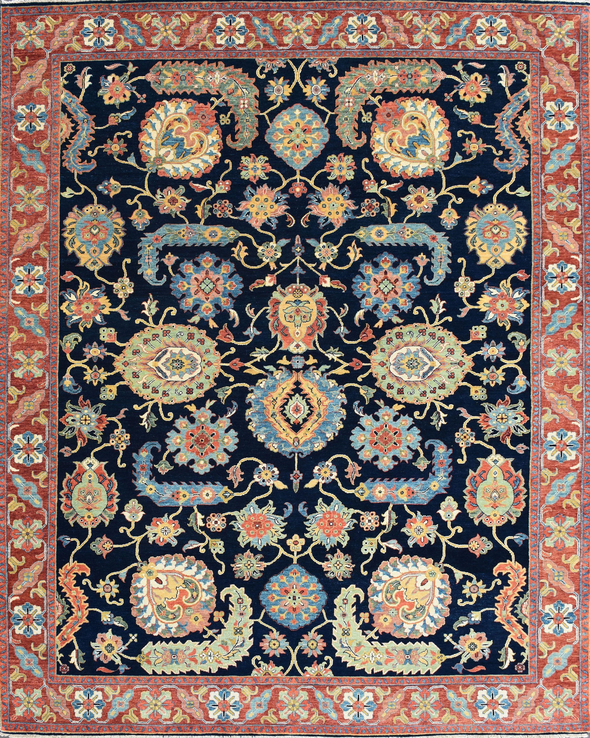 Joli tapis neuf avec un beau design persan et de belles couleurs, entièrement noué à la main avec de la laine et du velours de soie sur une base de coton.