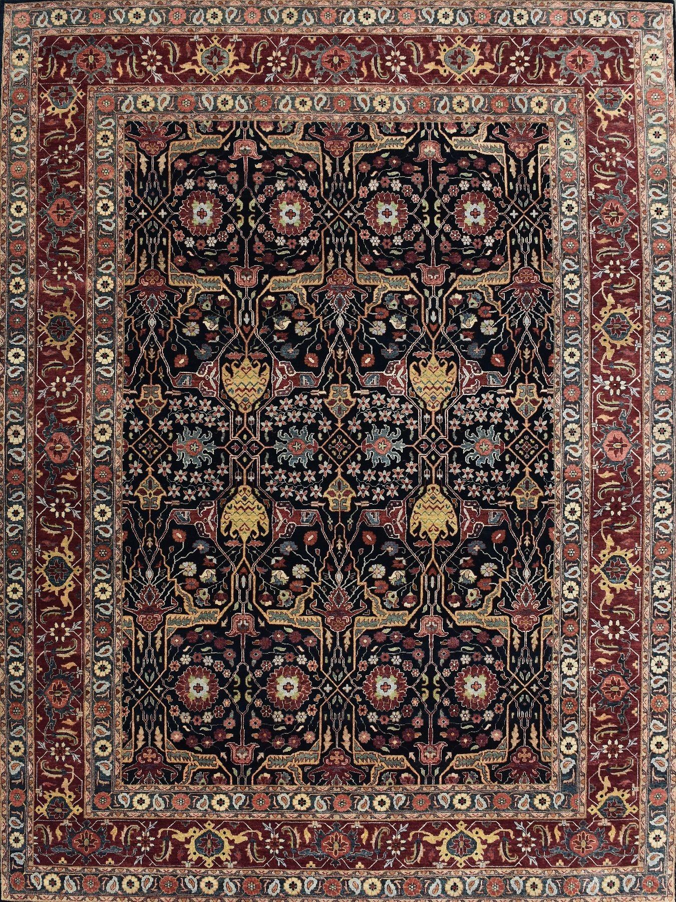 Nice new rug with beautiful Persian design and nice colors, entirely hand knotted with wool and silk velvet on cotton foundation.