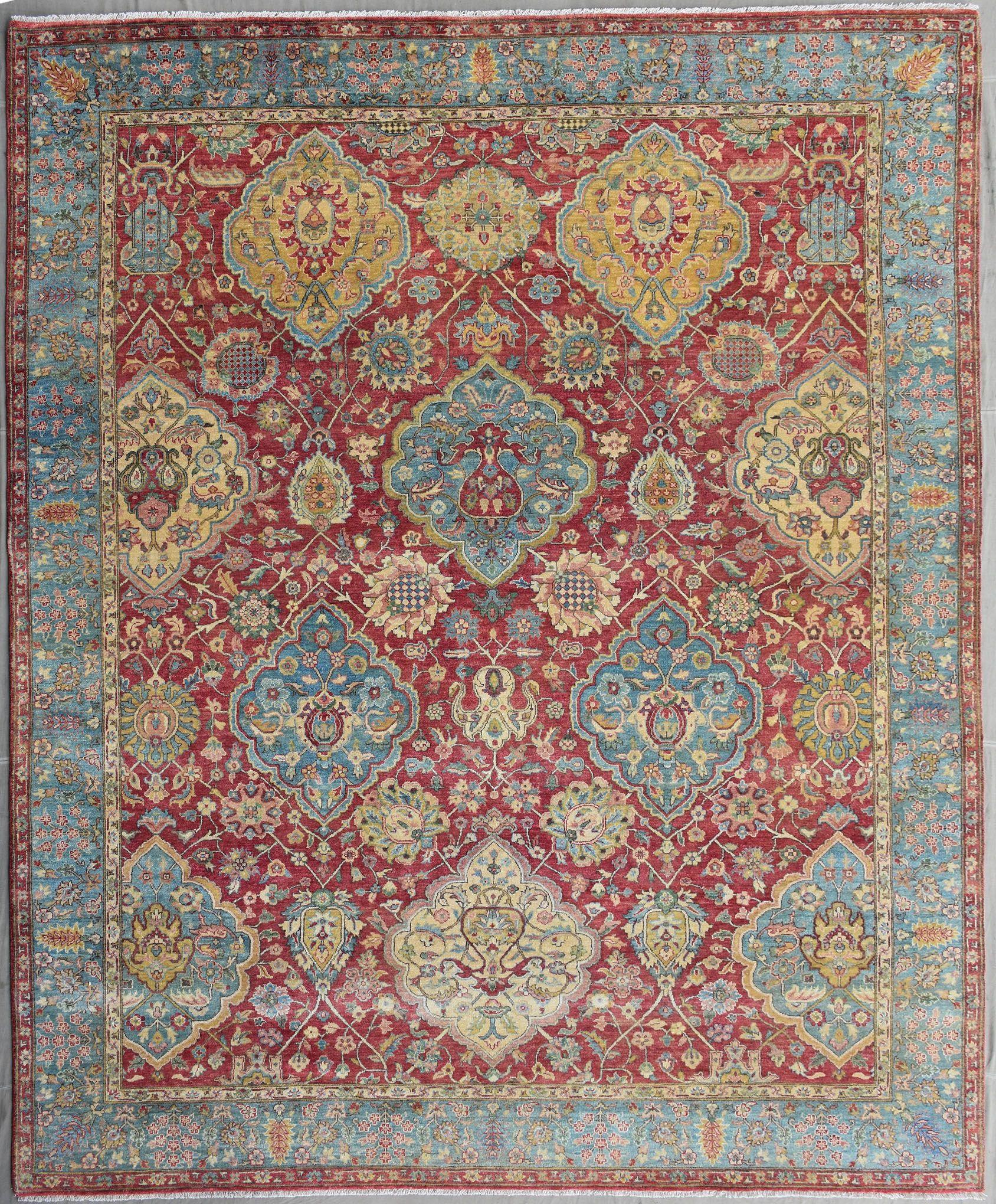 Nice new rug with beautiful Persian design and nice colors, entirely hand knotted with wool and silk velvet on cotton foundation.