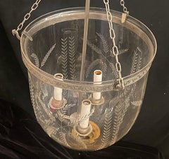 Wonderful Nickel Brass Blown Etched Laurel Glass Bell Jar Lantern Light Fixture
