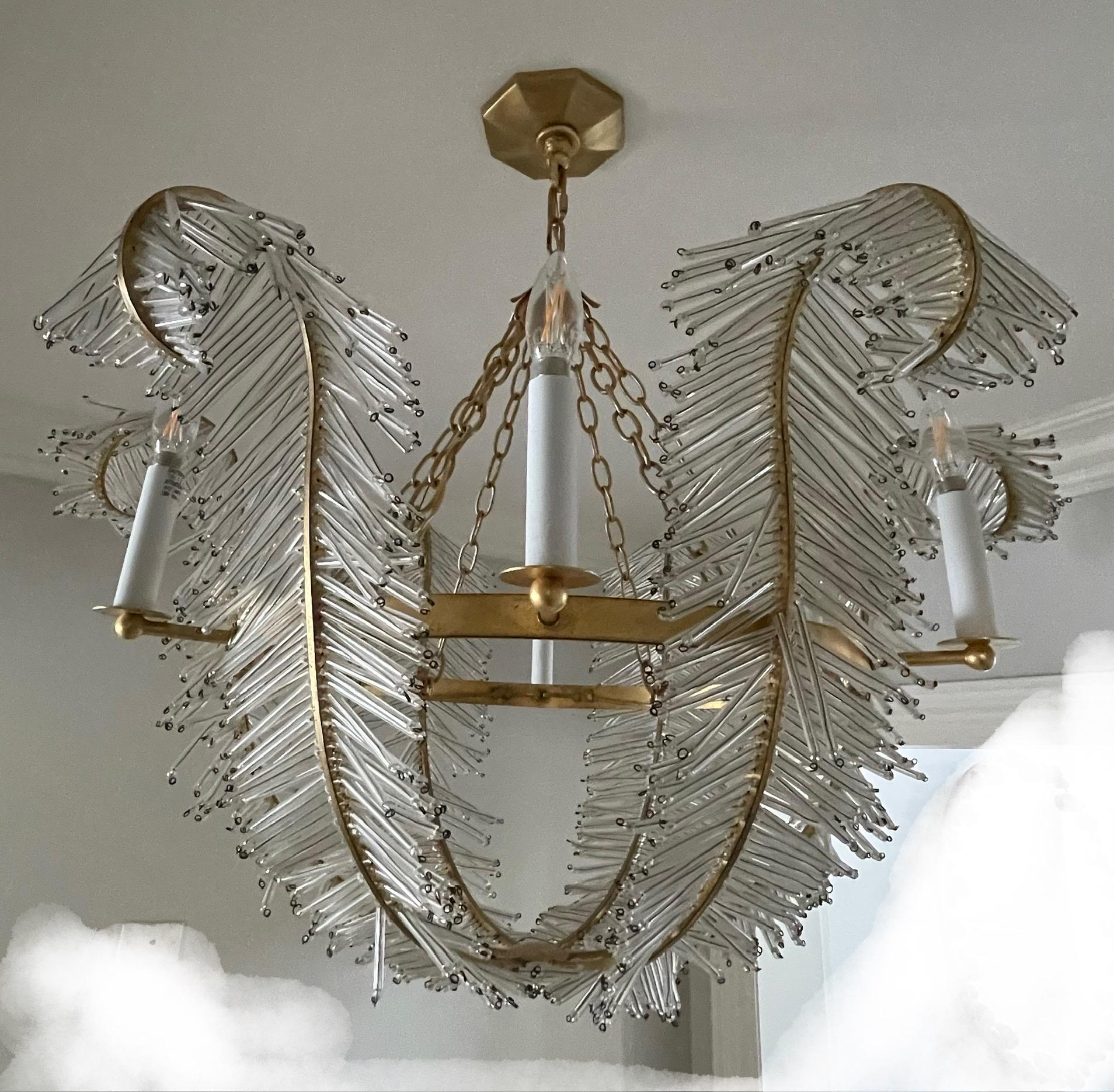 A Wonderful Niermann Weeks Calais Large Gold Gilt Crystal / Glass Palm Form Ceiling Chandelier Fixture With 6 Candelabra Lights
Height Is Adjustable 