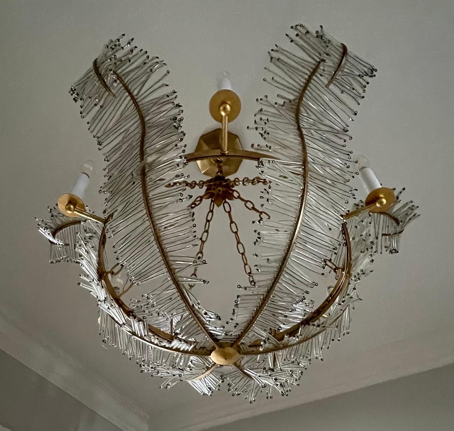 Belle Époque Wonderful Niermann Weeks Calais Large Gold Gilt Crystal Palm Fixture Chandelier For Sale