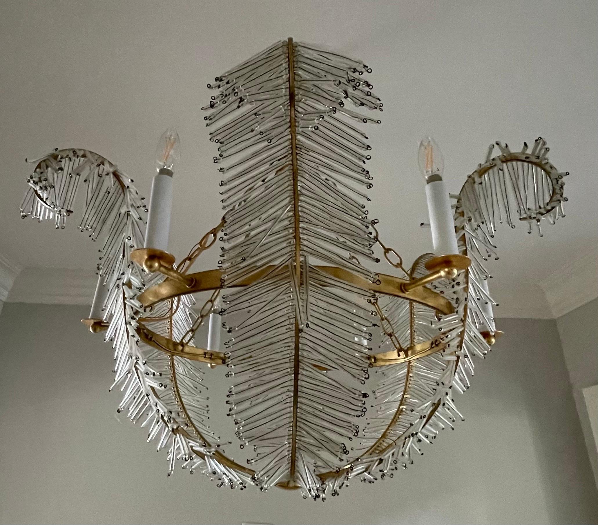 Wonderful Niermann Weeks Calais Large Gold Gilt Crystal Palm Fixture Chandelier In Good Condition For Sale In Roslyn, NY