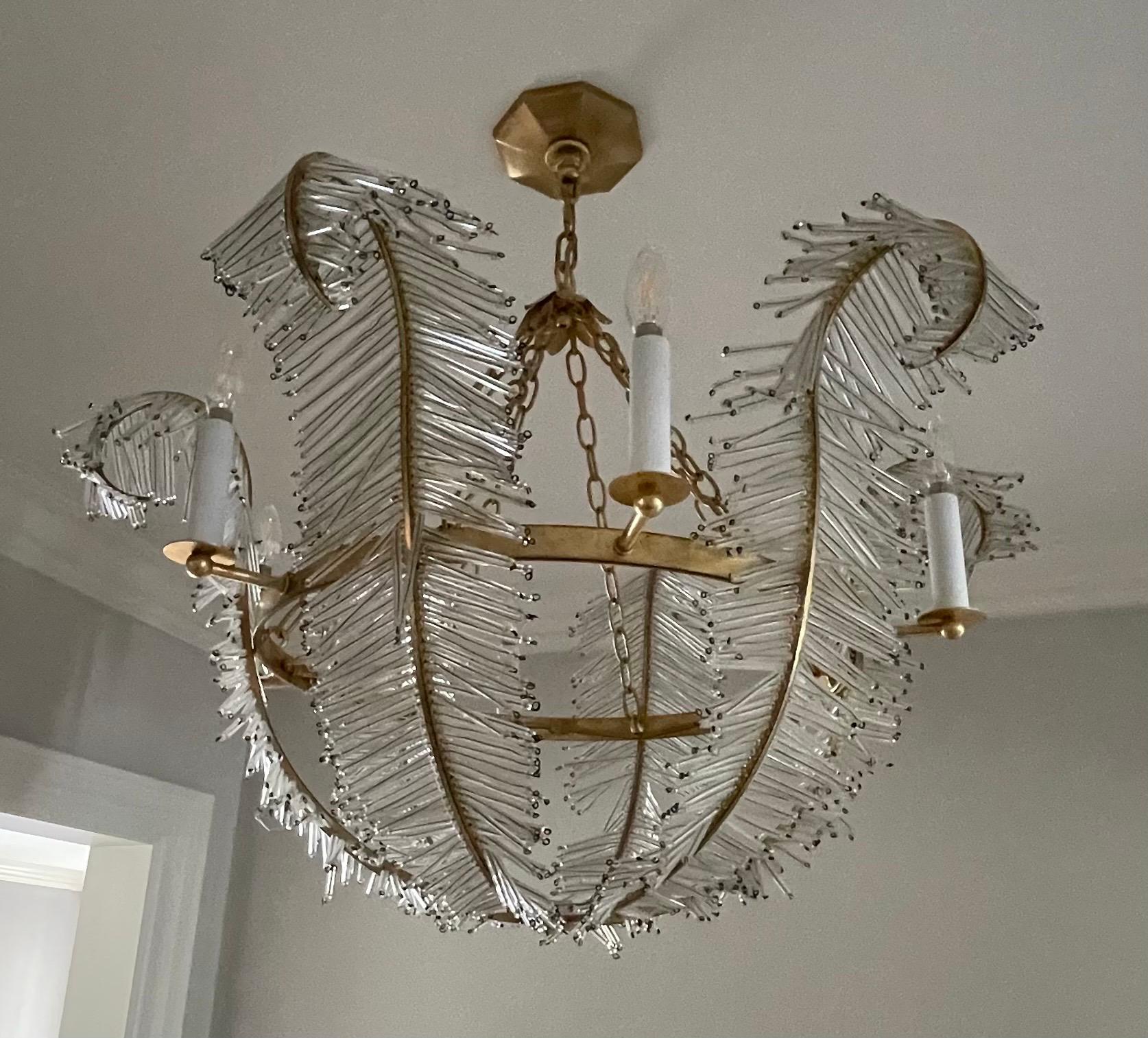20th Century Wonderful Niermann Weeks Calais Large Gold Gilt Crystal Palm Fixture Chandelier For Sale