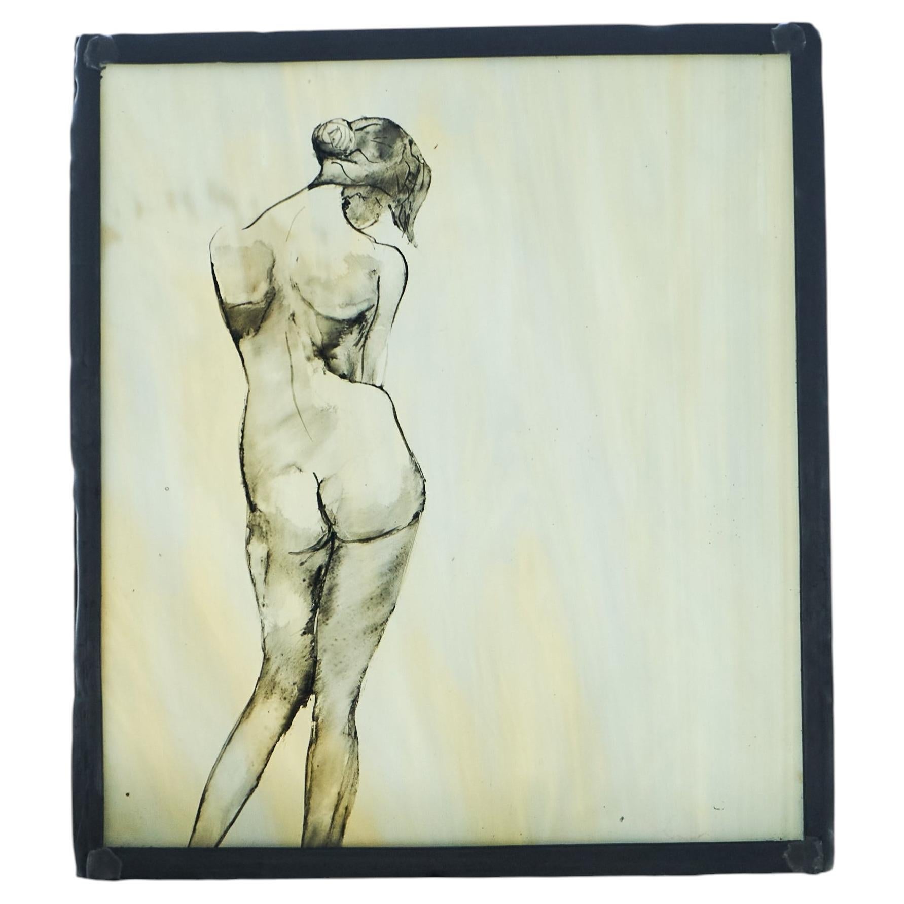 Wonderful Nude in Stained Glass Mid 20th Century For Sale