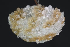 Wonderful Orange and Transparent Murano Glass Ceiling Light Flower by Seguso