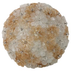 Wonderful Orange and Transparent Murano Glass Ceiling Light Flower by Seguso