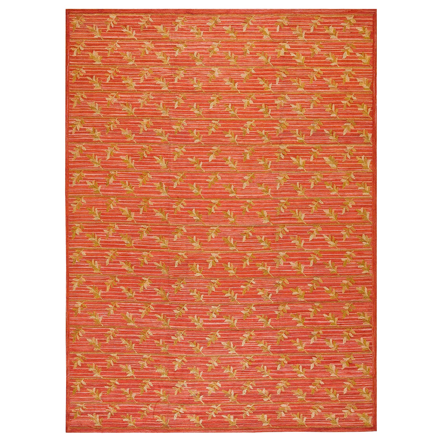 Wunderschöner orangefarbener Teppich mit speziellem Design Zeitgenössischer amerikanischer Hakenteppich