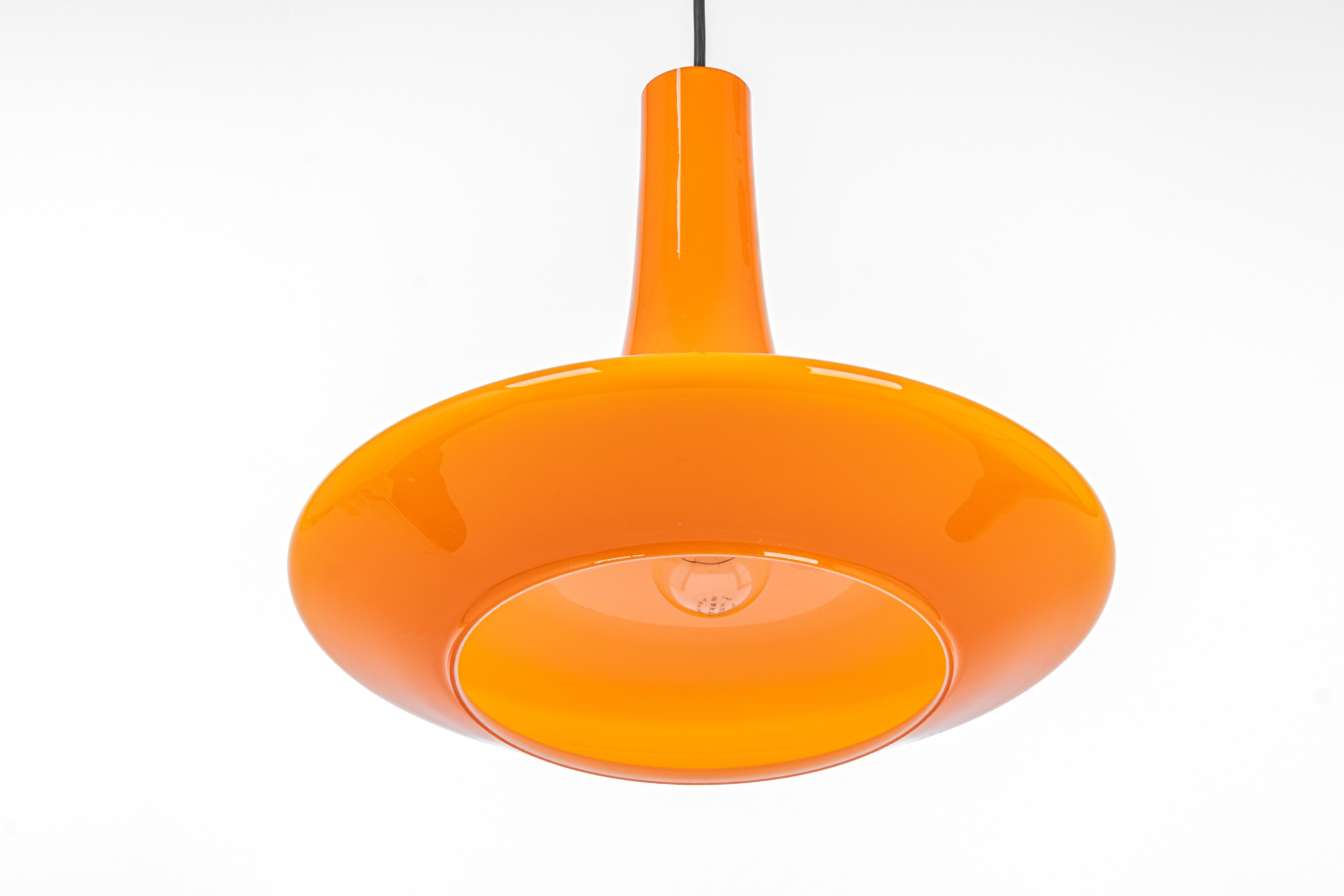 Mid-Century Modern Wonderful Orange Opal Glass Pendant Light, Peill & Putzler, Germany, 1970s