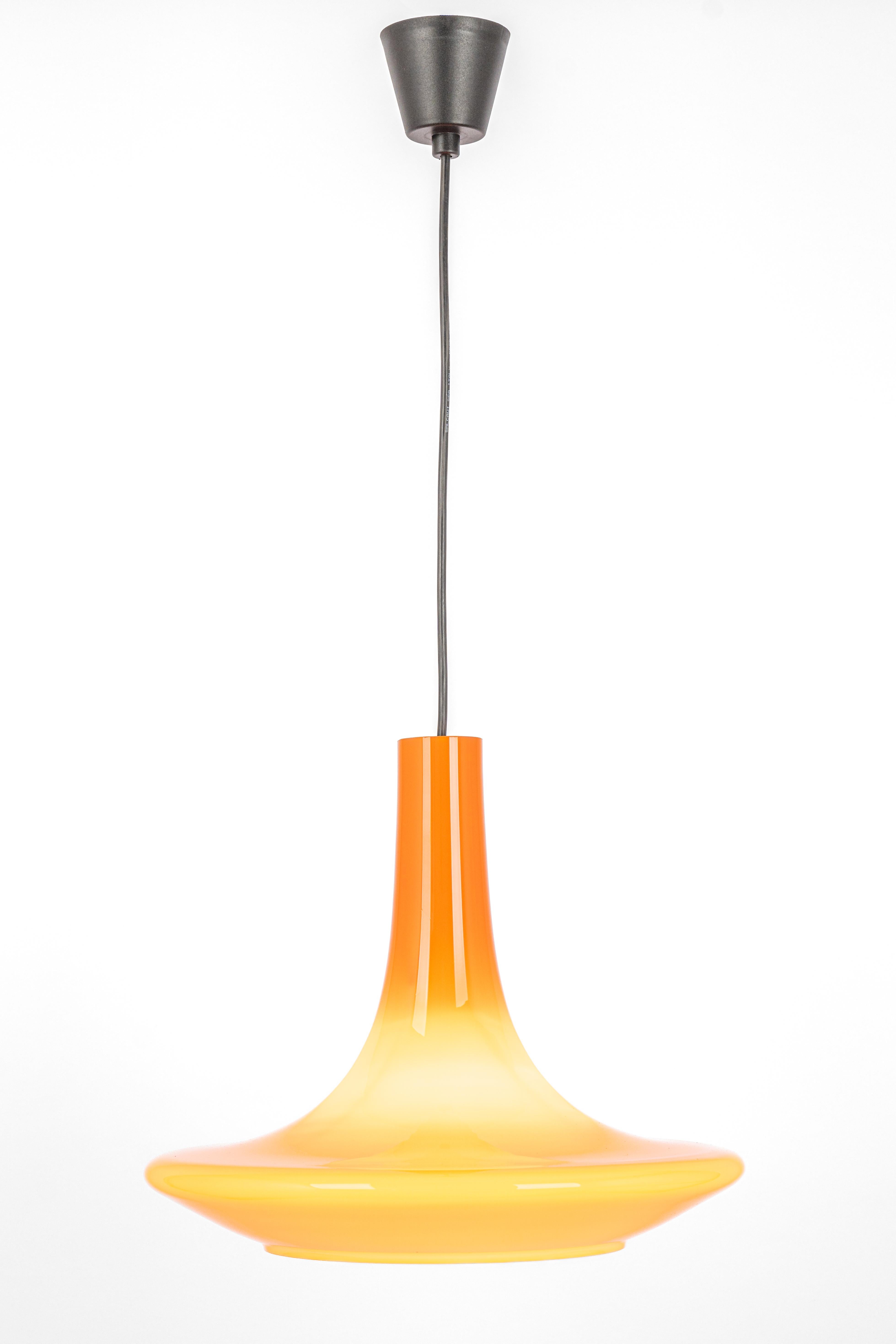 Wonderful Orange Opal Glass Pendant Light, Peill & Putzler, Germany, 1970s In Good Condition In Aachen, NRW
