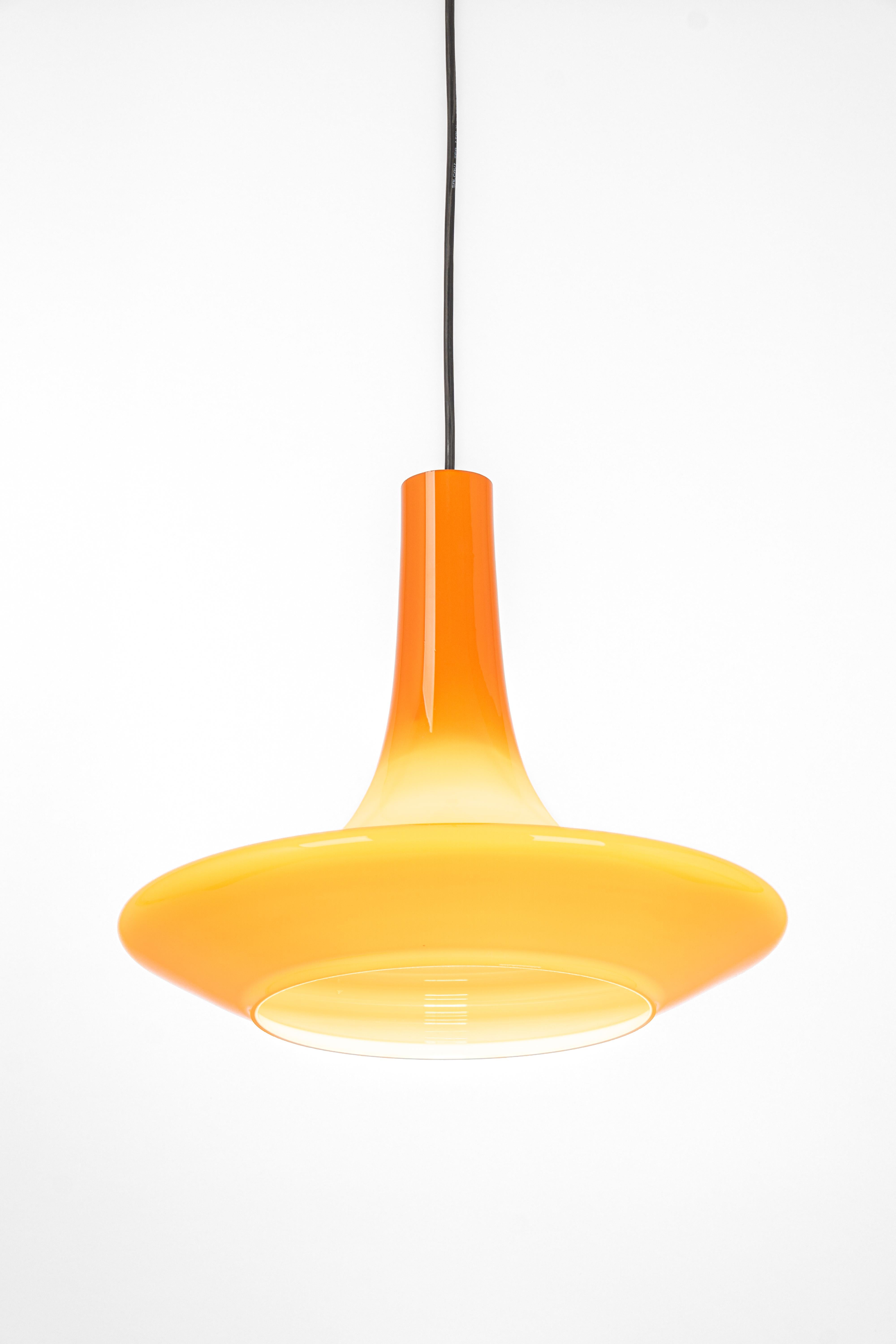 Late 20th Century Wonderful Orange Opal Glass Pendant Light, Peill & Putzler, Germany, 1970s