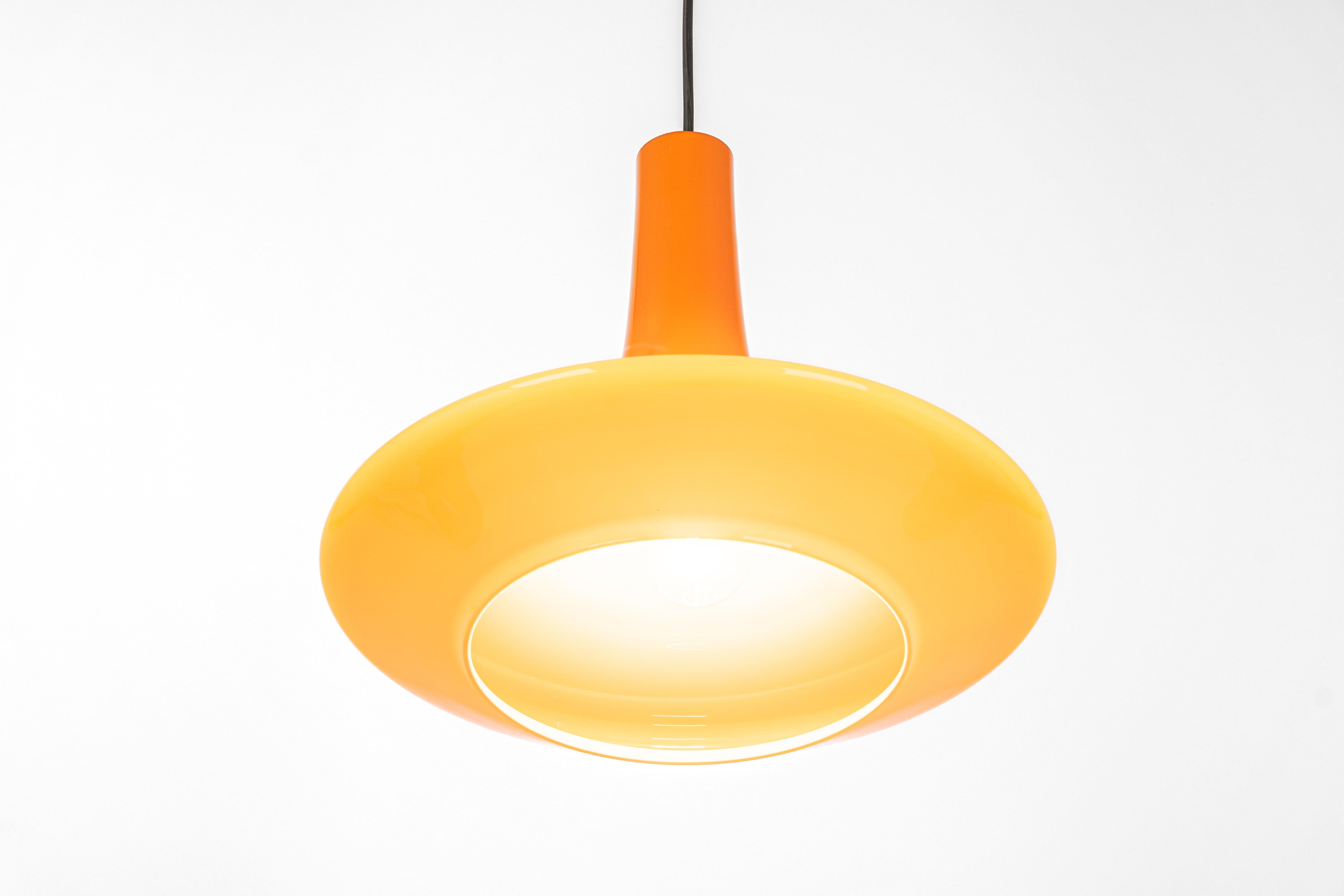 Wonderful Orange Opal Glass Pendant Light, Peill & Putzler, Germany, 1970s 1